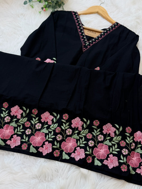 ✨ Pure Cotton V-Neck Embroidered Kurti Set ✨