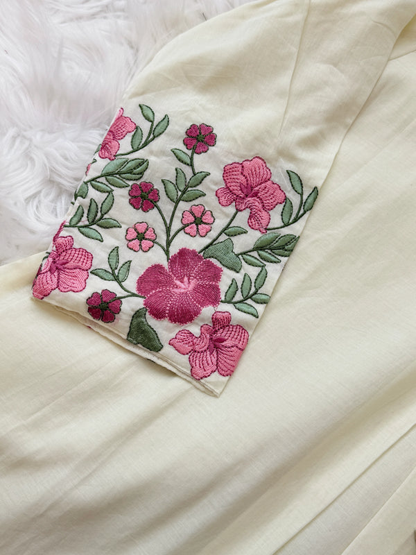 ✨ Pure Cotton V-Neck Embroidered Kurti Set ✨