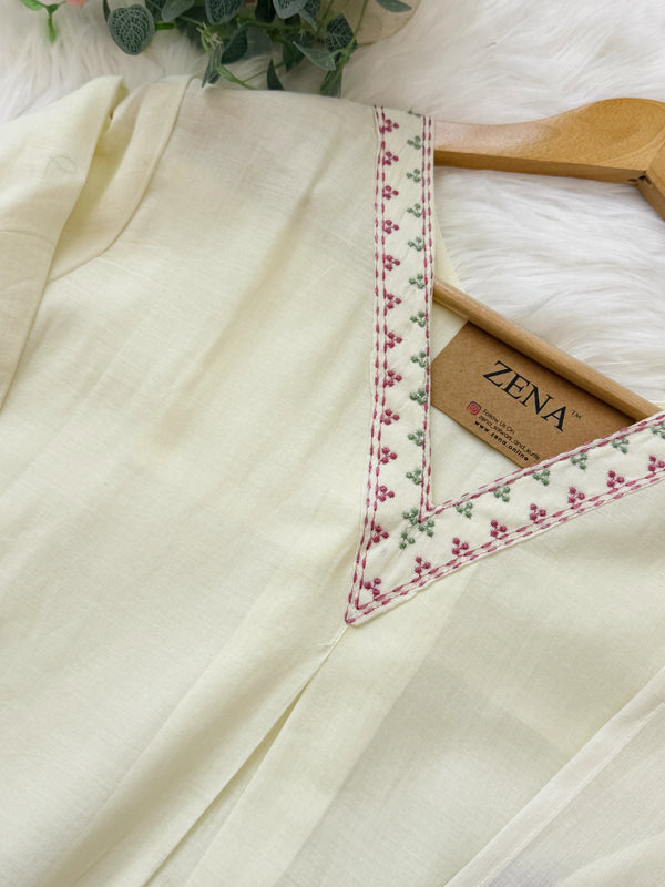 ✨ Pure Cotton V-Neck Embroidered Kurti Set ✨