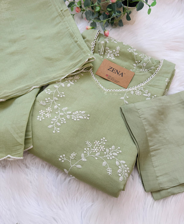 ✨ Glass Chanderi Embroidered A-Line Kurti Set ✨