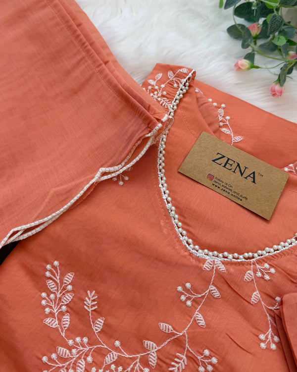 ✨ Glass Chanderi Embroidered A-Line Kurti Set ✨