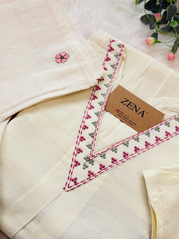 ✨ Pure Cotton V-Neck Embroidered Kurti Set ✨