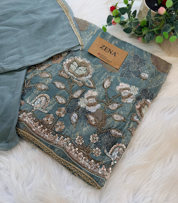 ✨ Pure Crepe Handwork Unstitched Suit ✨