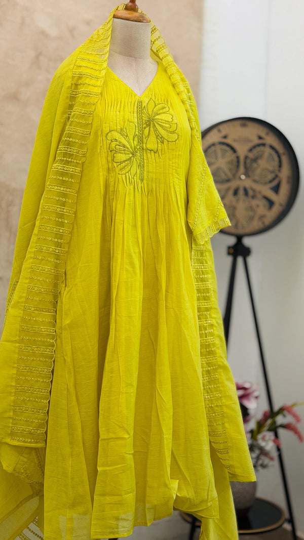 ✨ Glass Chanderi Anarkali Kurti Set ✨