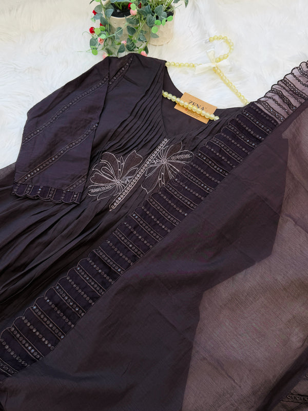 ✨ Glass Chanderi Anarkali Kurti Set ✨