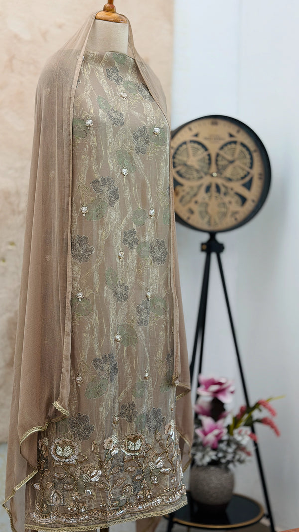 ✨ Pure Crepe Handwork Unstitched Suit ✨