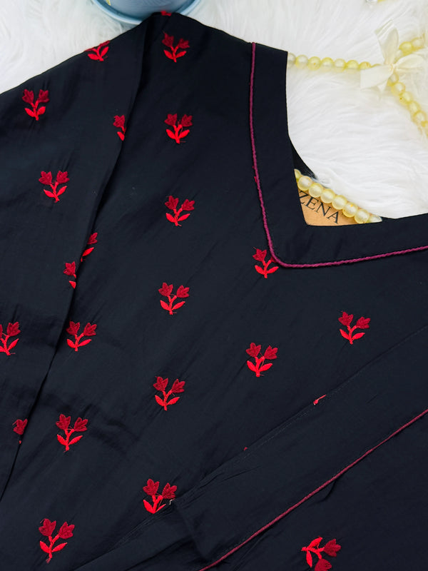 ✨ Mul Chanderi Embroidered A-Line Kurti Set ✨