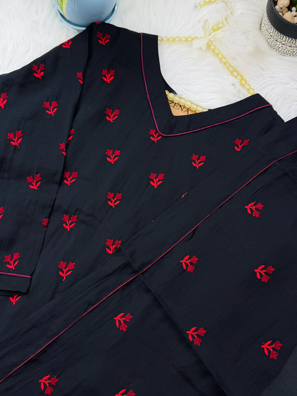 ✨ Mul Chanderi Embroidered A-Line Kurti Set ✨