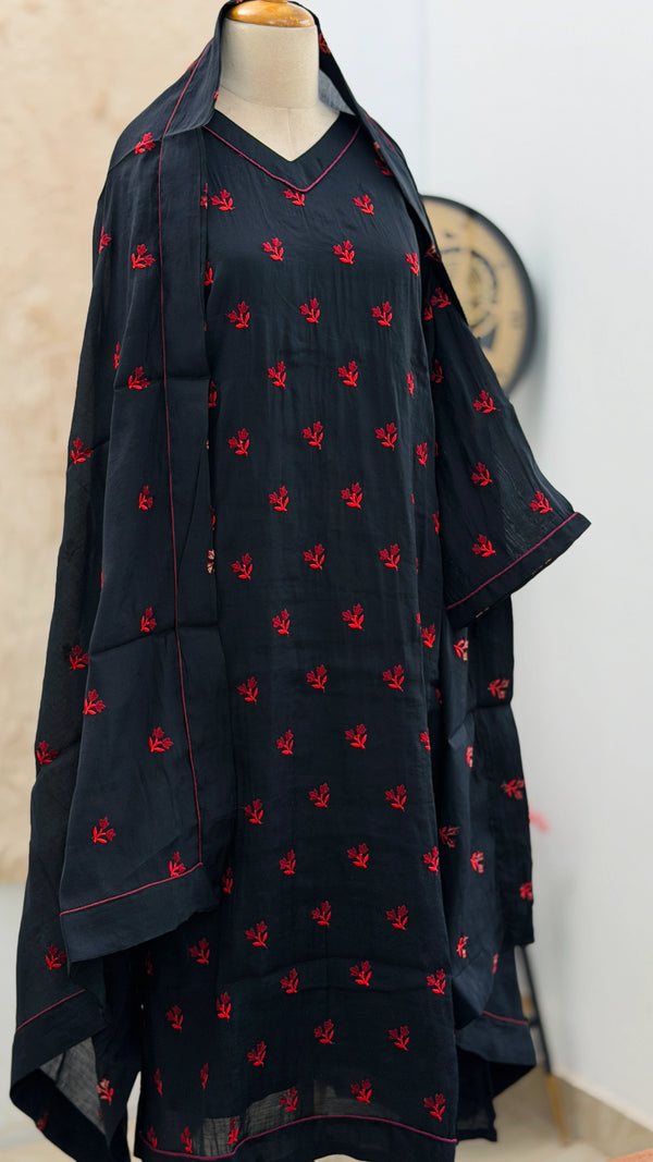 ✨ Mul Chanderi Embroidered A-Line Kurti Set ✨