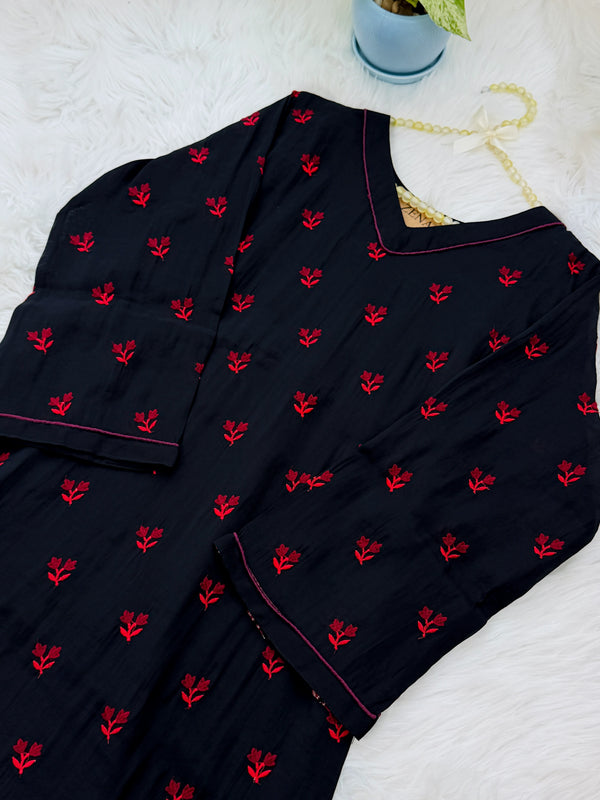 ✨ Mul Chanderi Embroidered A-Line Kurti Set ✨