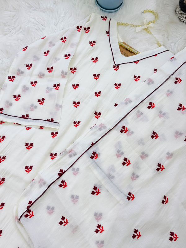 ✨ Mul Chanderi Embroidered A-Line Kurti Set ✨