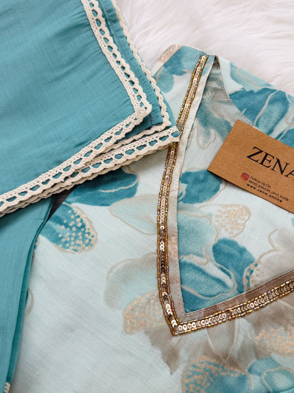 ✨ Glass Chanderi A-Line Kurti Set ✨
