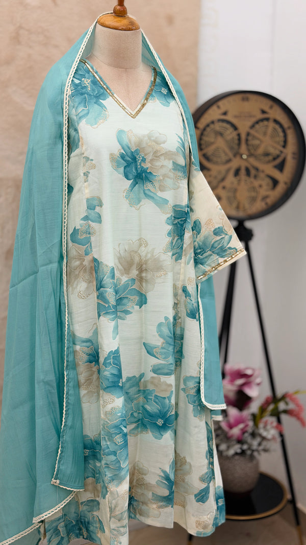 ✨ Glass Chanderi A-Line Kurti Set ✨