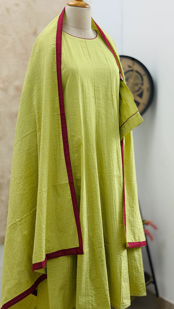 ✨ Pure Cotton Embroidered A-Line Kurti Set ✨