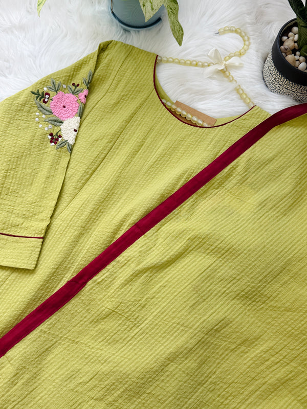 ✨ Pure Cotton Embroidered A-Line Kurti Set ✨