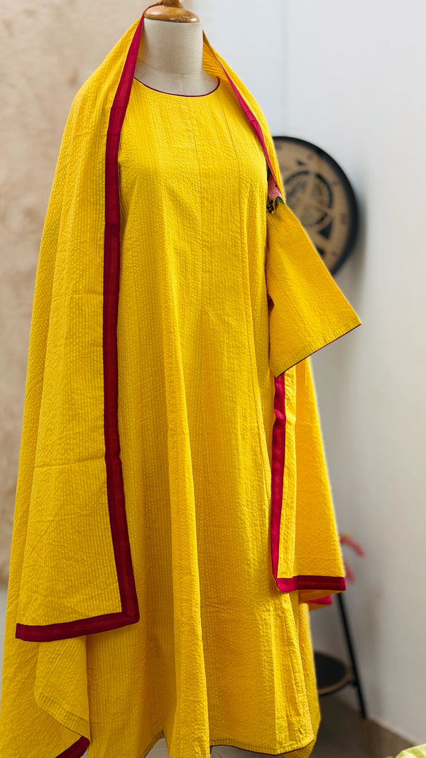 ✨ Pure Cotton Embroidered A-Line Kurti Set ✨