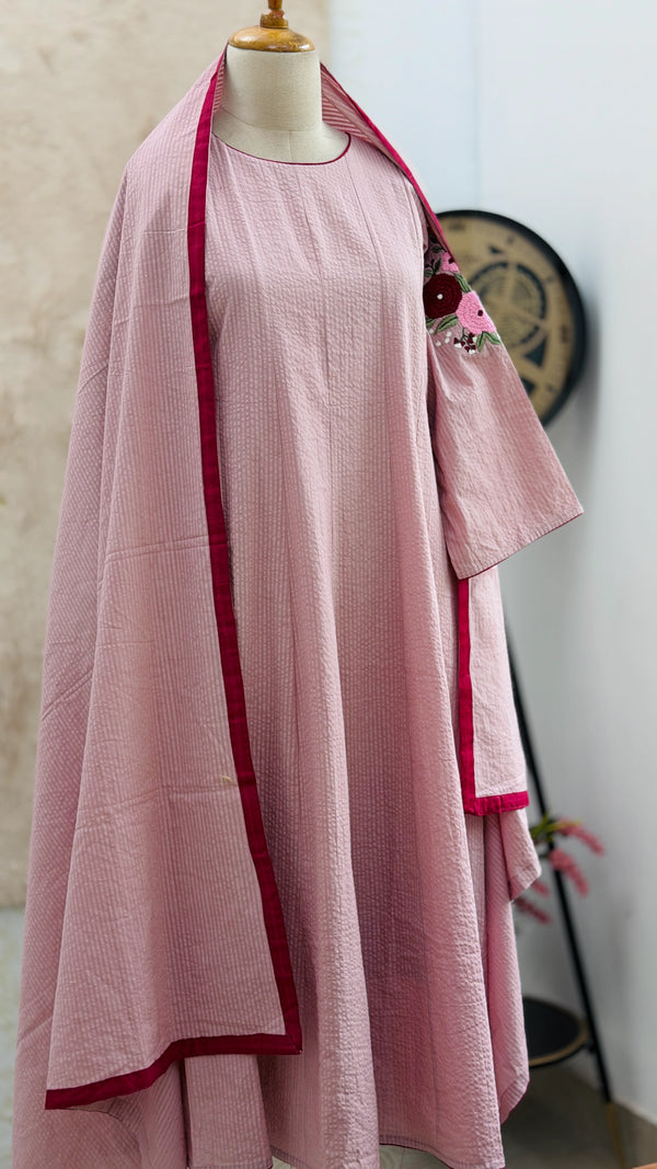 ✨ Pure Cotton Embroidered A-Line Kurti Set ✨