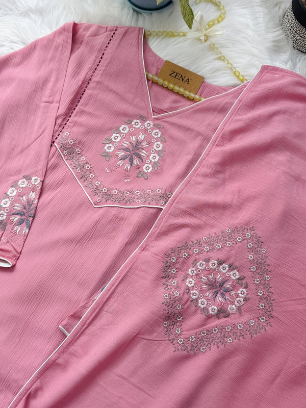 ✨ Imported Crushed Ready-to-Wear Embroidered Anarkali Set ✨
