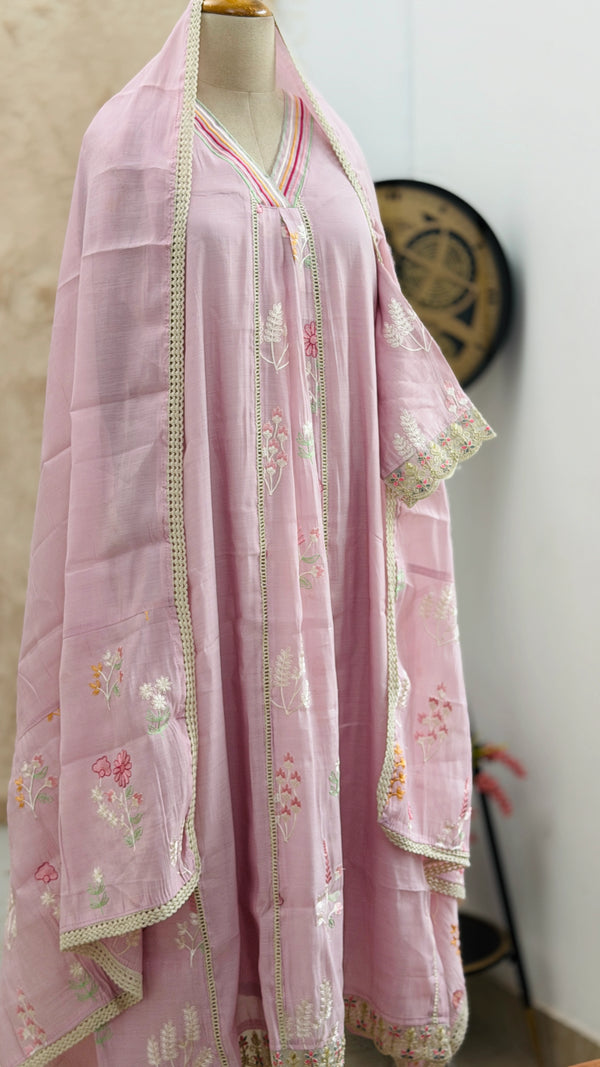 ✨ Mul Chanderi Embroidered Anarkali Kurti Set ✨