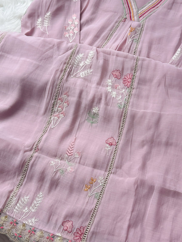 ✨ Mul Chanderi Embroidered Anarkali Kurti Set ✨