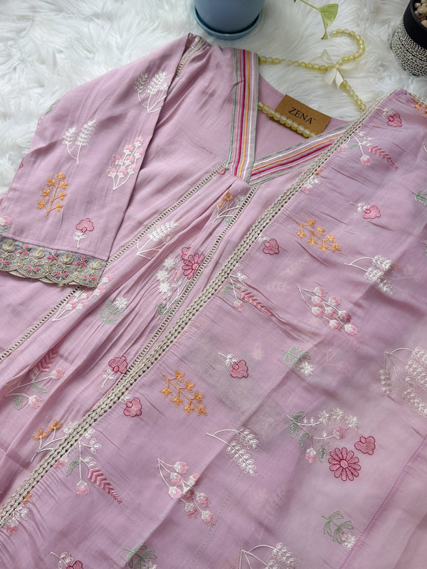 ✨ Mul Chanderi Embroidered Anarkali Kurti Set ✨