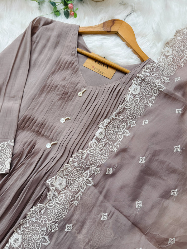 ✨ Glass Chanderi Embroidered Anarkali Set ✨