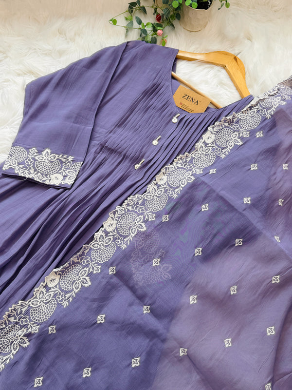 ✨ Glass Chanderi Embroidered Anarkali Set ✨
