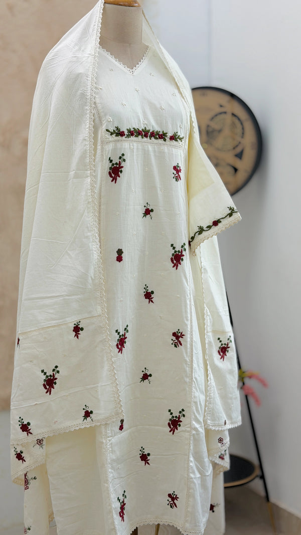 ✨ Pure Cotton Embroidered A-Line Kurti Set ✨
