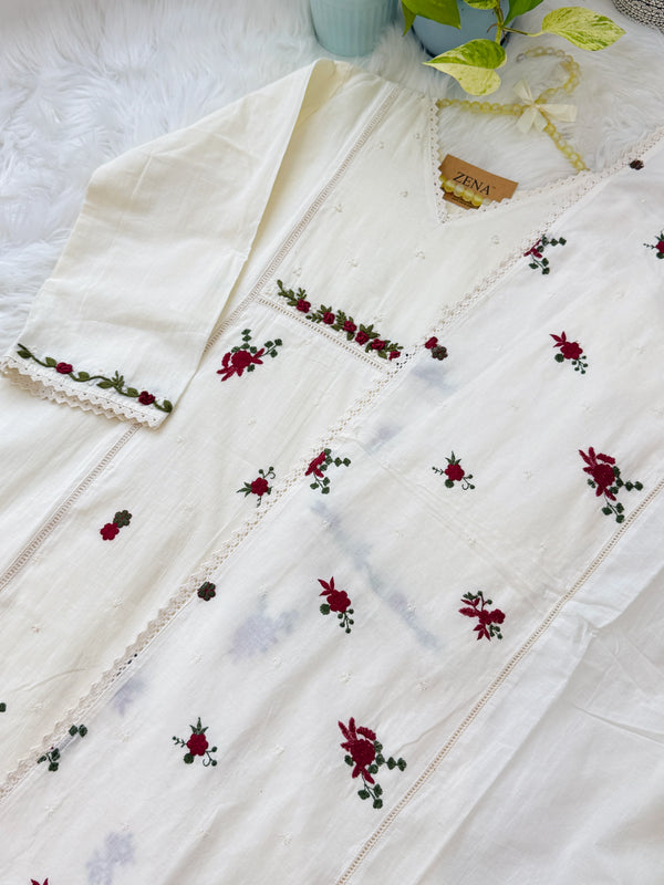 ✨ Pure Cotton Embroidered A-Line Kurti Set ✨