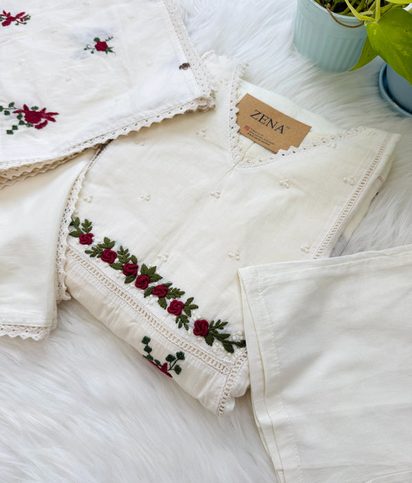 ✨ Pure Cotton Embroidered A-Line Kurti Set ✨