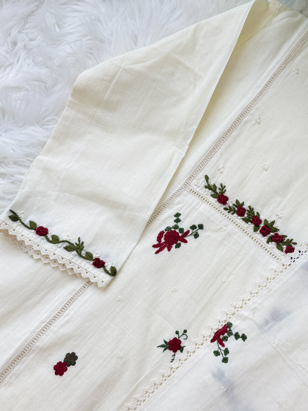 ✨ Pure Cotton Embroidered A-Line Kurti Set ✨