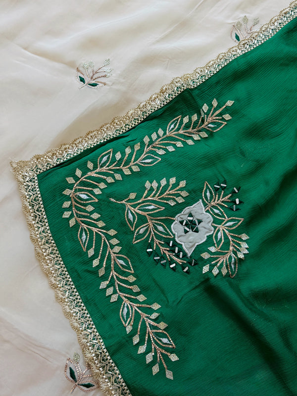 💕 Premium Crepe Hand-Detailed Unstitched Partywear Suit 💕