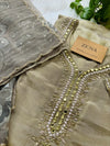 Premium Tissue Silk Hand Detailed Mirror Work Kurti Set with Organza Dupatta