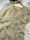Premium Tissue Silk Hand Detailed Mirror Work Kurti Set with Organza Dupatta