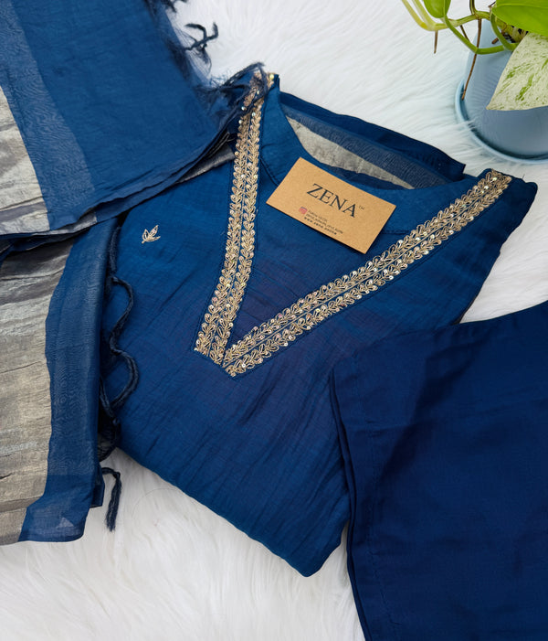 ✨ Pure Mul Chanderi Handwork A-Line Kurti Set ✨