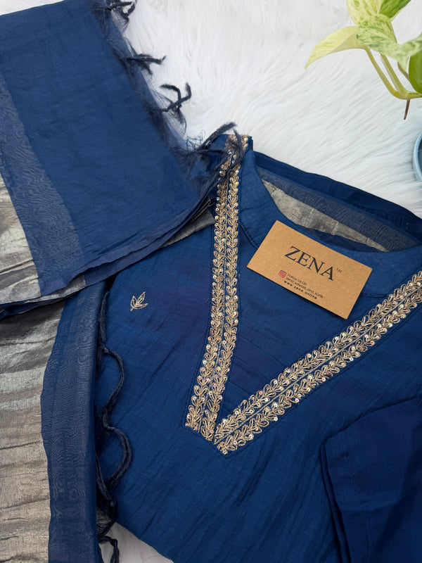 ✨ Pure Mul Chanderi Handwork A-Line Kurti Set ✨