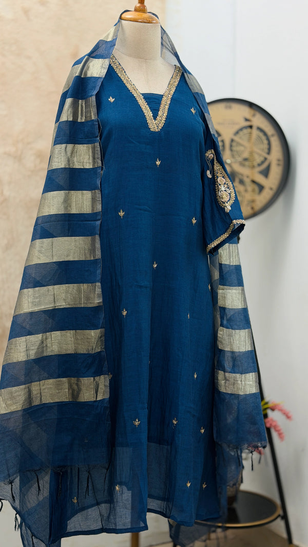 ✨ Pure Mul Chanderi Handwork A-Line Kurti Set ✨