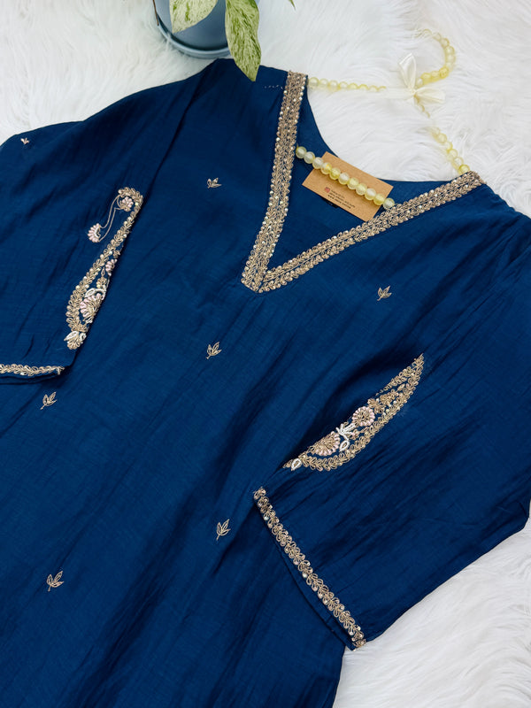 ✨ Pure Mul Chanderi Handwork A-Line Kurti Set ✨