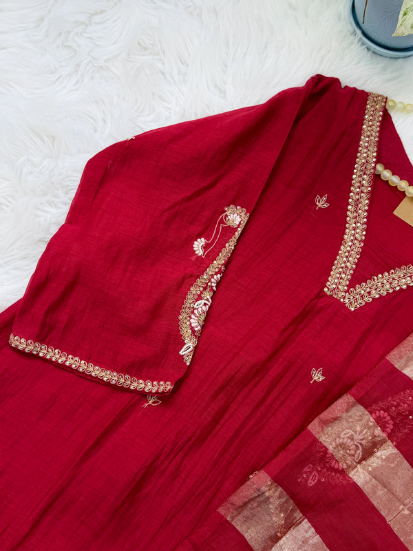 ✨ Pure Mul Chanderi Handwork A-Line Kurti Set ✨