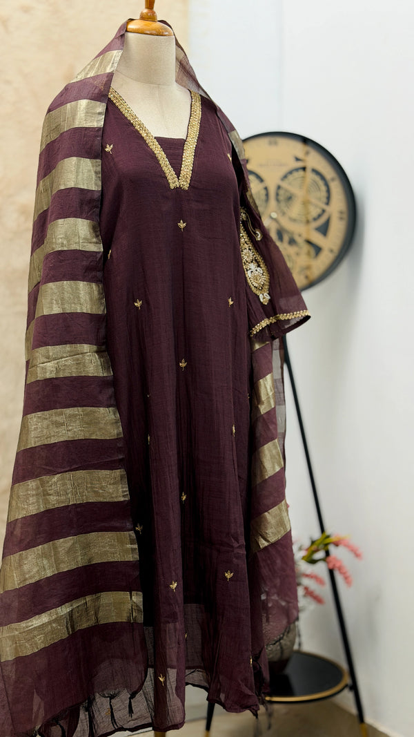 ✨ Pure Mul Chanderi Handwork A-Line Kurti Set ✨