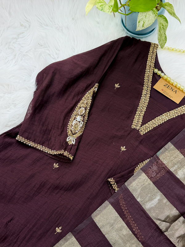 ✨ Pure Mul Chanderi Handwork A-Line Kurti Set ✨