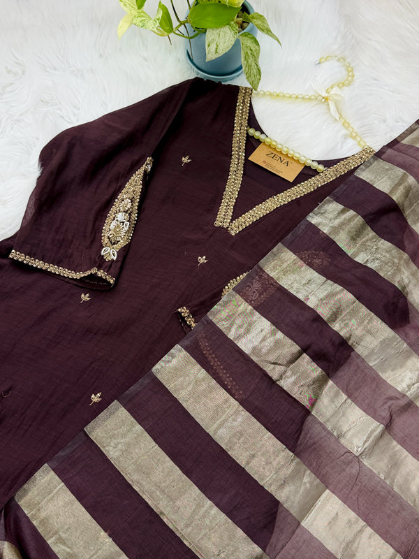 ✨ Pure Mul Chanderi Handwork A-Line Kurti Set ✨