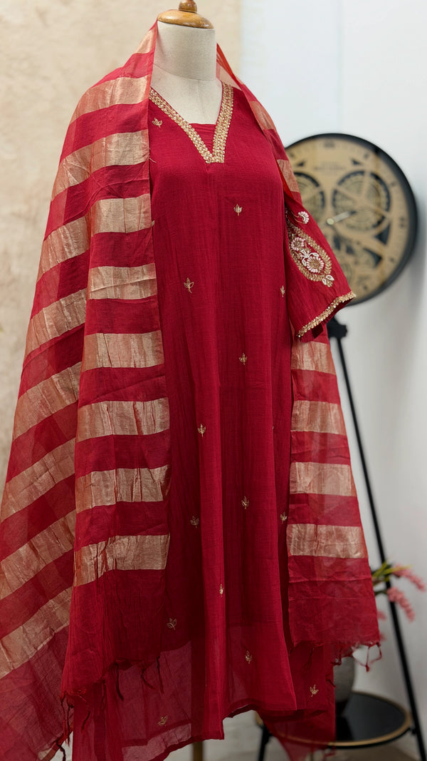 ✨ Pure Mul Chanderi Handwork A-Line Kurti Set ✨