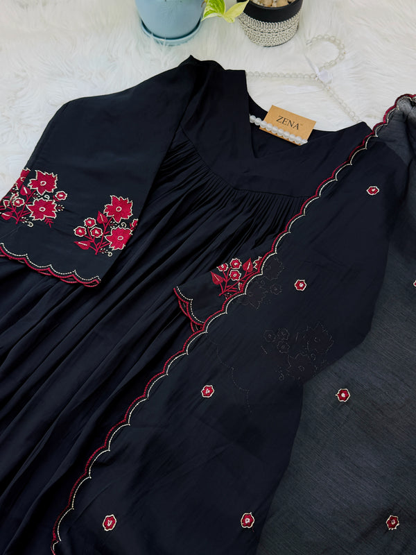 ✨ Glass Chanderi Handwork Anarkali Set for Women ✨
