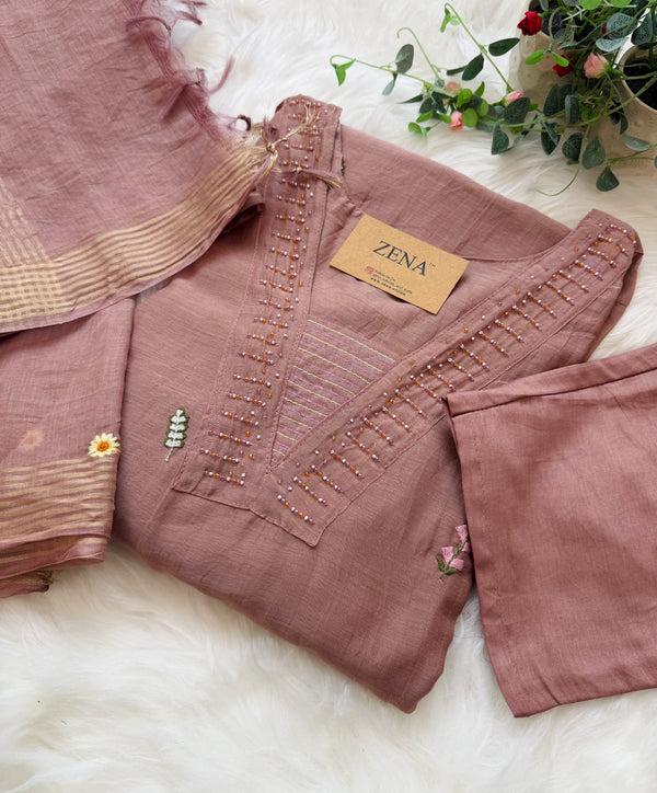 ✨ Pure Mul Chanderi Hand Detailed Kurti Set ✨