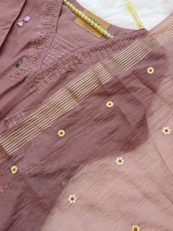 ✨ Pure Mul Chanderi Hand Detailed Kurti Set ✨