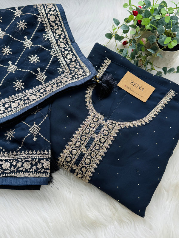 Pure Chiffon Unstitched Embroidered Material