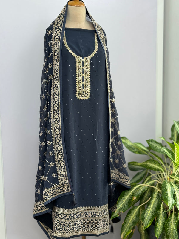 Pure Chiffon Unstitched Embroidered Material