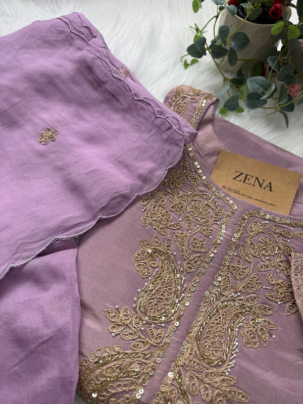 Premium Tissue Silk Handwork Kurti Set