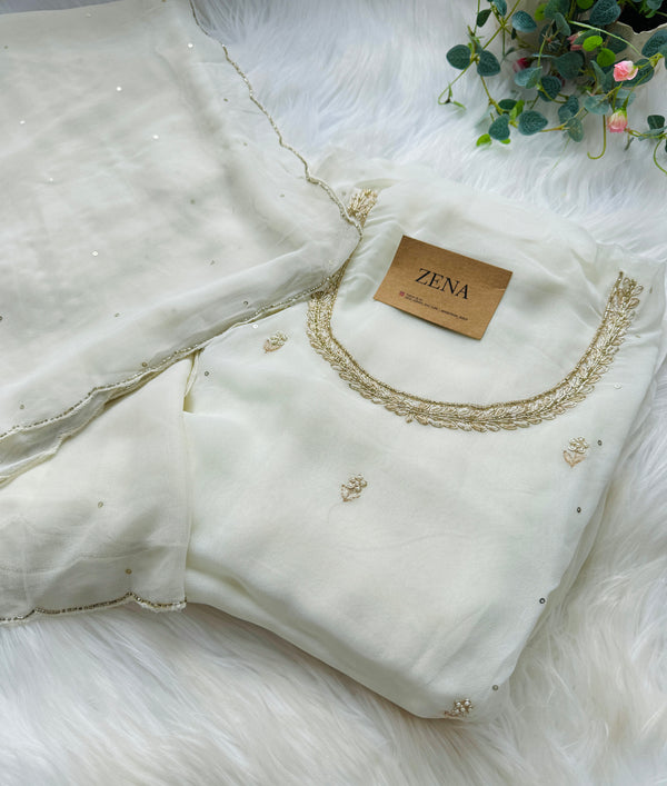 Pure Chiffon Hand-Embroidered Unstitched Fabric